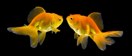 gold fish on blackの写真素材