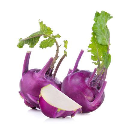 Purple kohlrabi isolated on white backgroundの写真素材