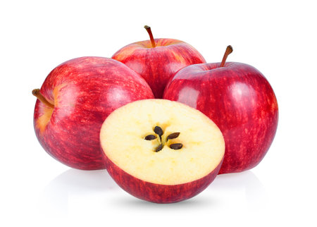 Red apple isolated on white backgroundの写真素材