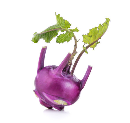 Purple kohlrabi isolated on white backgroundの写真素材