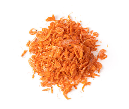 dried shrimp isolated on white backgroundの写真素材