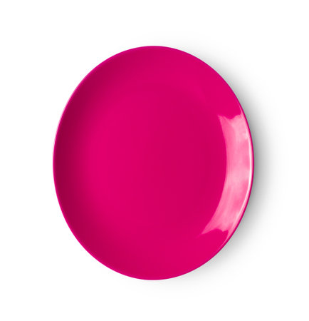 pink ceramic plate on white backgroundの写真素材