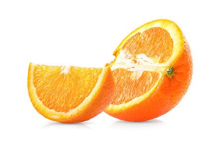 slice of orange fruit on white backgroundの写真素材
