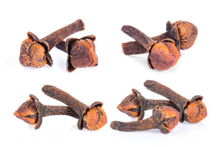 cloves spices on white backgroundの写真素材