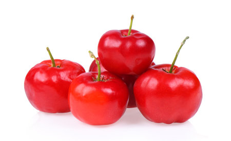 Acerola cherry isolated on white backgroundの写真素材