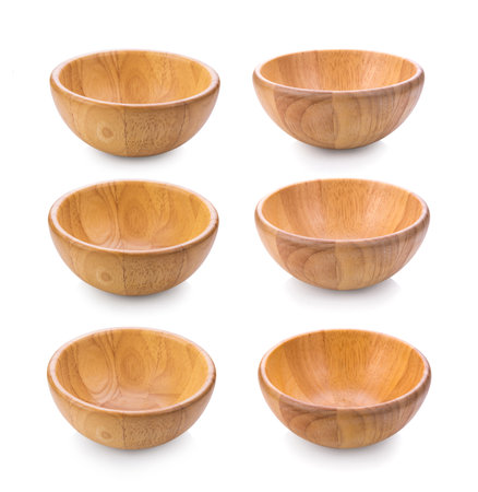 wood bowl isolated on white backgroundの写真素材