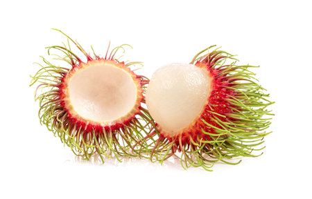 rambutan fruits isolated on white backgroundの写真素材