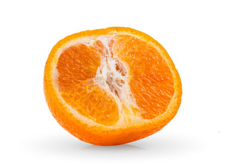 half of tangerine or clementine isolated on white backgroundの写真素材