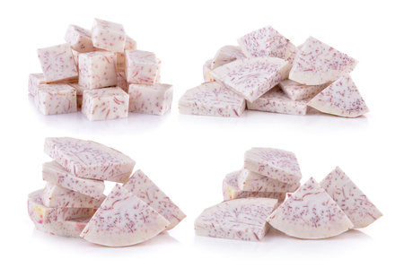 taro slice isolated on white backgroundの写真素材