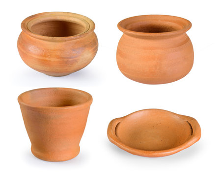 Clay pot isolated on white backgroundの写真素材