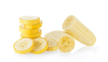 Banana slice isolated on white backgroundの写真素材