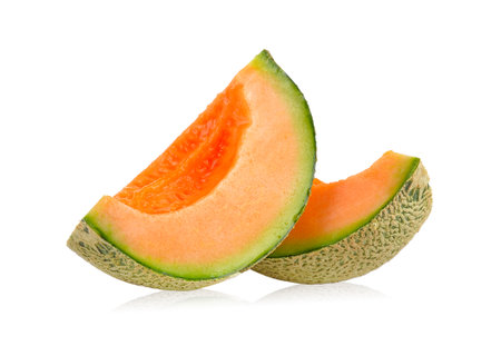 cantaloupe melon isolated on white backgroundの写真素材