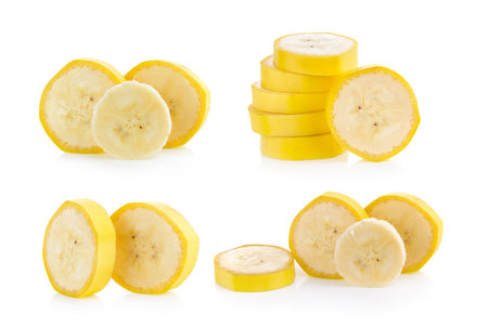 Banana slice isolated on white backgroundの写真素材