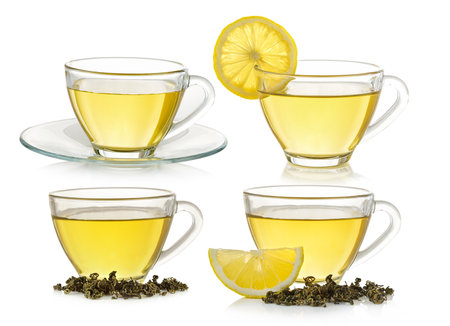 Glass cup of  tea isolated on white backgroundの写真素材