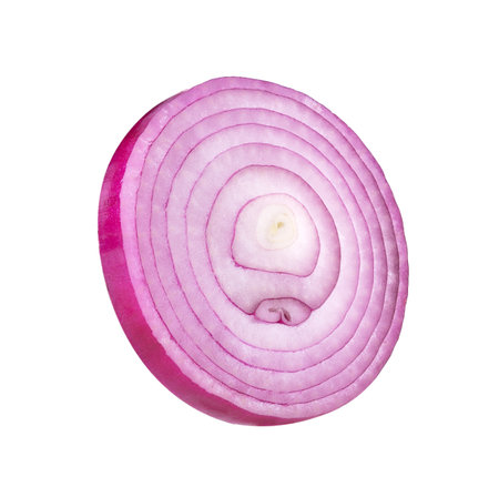 slice onion on white backgroundの写真素材