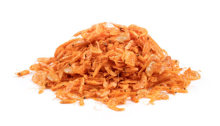 dried shrimp isolated on white backgroundの写真素材