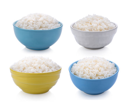 jasmine Rice in a bowl on white backgroundの写真素材