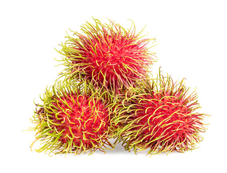 rambutan fruits isolated on white backgroundの写真素材