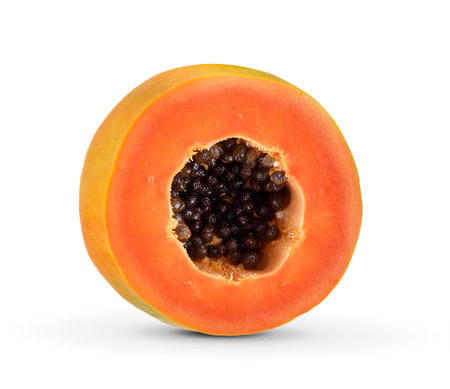half papaya on white backgroundの写真素材