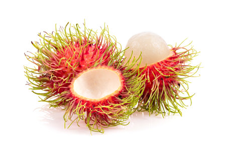 rambutan fruits isolated on white backgroundの写真素材