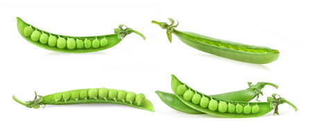 Green peas isolated on white backgroundの写真素材