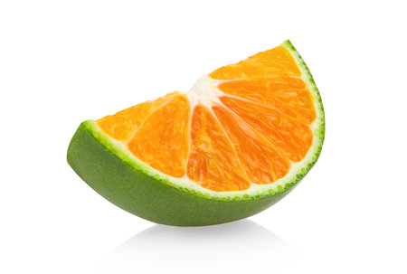 green orange tangerine slice isolated on white backgroundの写真素材