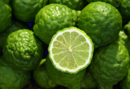 group of fresh bergamot backgroundの写真素材