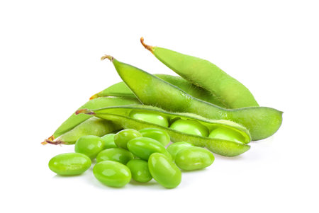 green soy beans isolated on white backgroundの写真素材