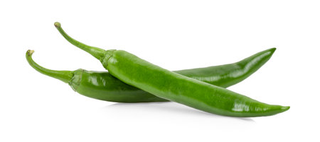 Green chili pepper isolated on white backgroundの写真素材