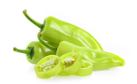 green chili pepper isolated on a white backgroundの写真素材