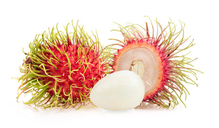 rambutan fruits isolated on white backgroundの写真素材