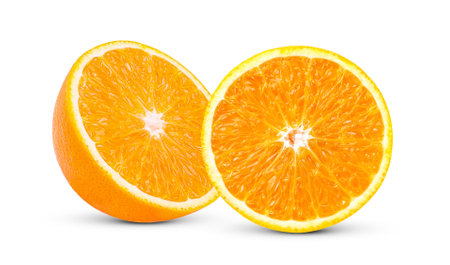 Slice of fresh orange isolated on white backgroundの写真素材