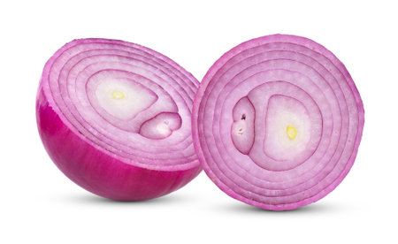 slice onion on white backgroundの写真素材