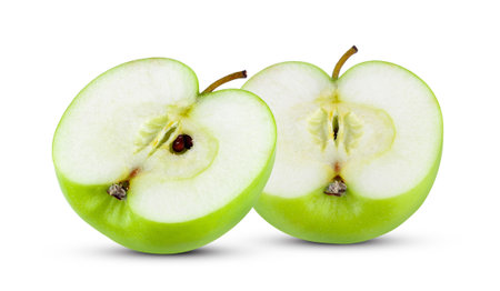 half green apple isolated on white backgroundの写真素材