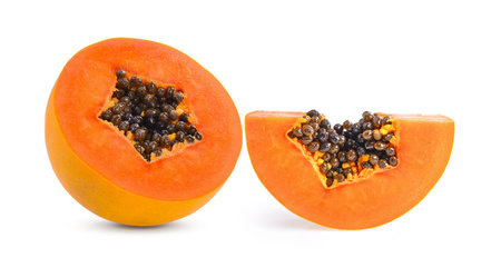 slice ripe papaya with seed on with backgroundの写真素材