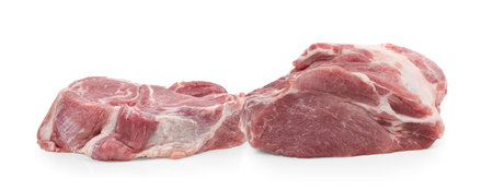 Raw pork isolated on white backgroundの写真素材