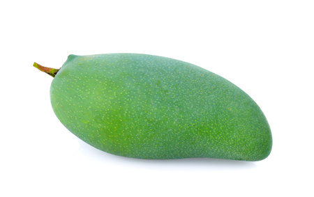 Green mango on white backgroundの写真素材