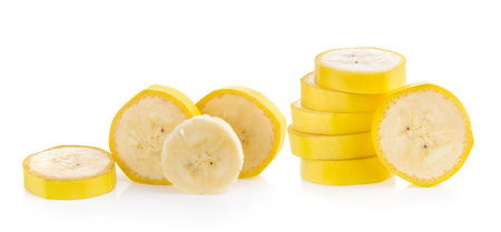 Banana slice isolated on white backgroundの写真素材