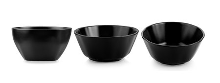black ceramic bowl isolated on white backgroundの写真素材