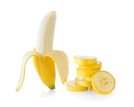 Banana slice isolated on white backgroundの写真素材