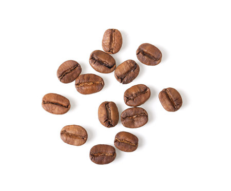 Coffee Beans isolated on white background top viewの写真素材