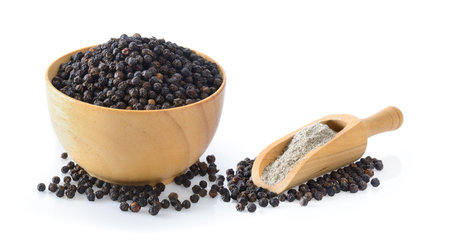 black pepper on white backgroundの写真素材