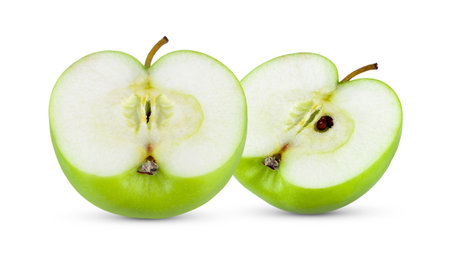 Half green apple isolated on white backgroundの写真素材