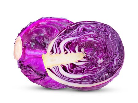 Purple cabbage slice on white backgroundの写真素材