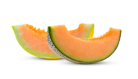 Melon slice isolated on white backgroundの写真素材
