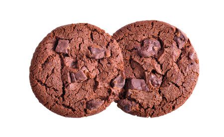 Dark chocolate soft cookies isolated on white backgroundの写真素材