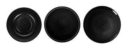 black plate isolated on white backgroundの写真素材