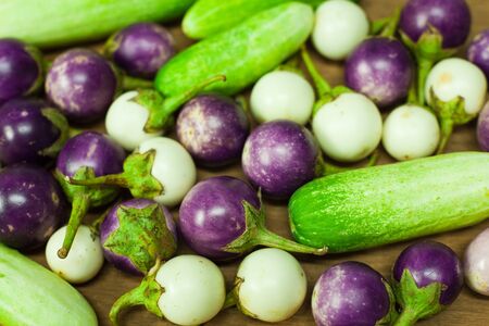 Eggplants, cucumberの写真素材