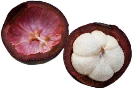 MANGOSTEEN ON A WHITE BACKGROUNDの写真素材