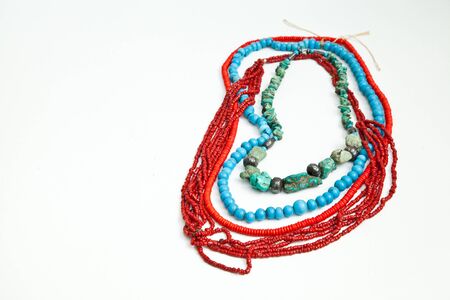 Handmade natural turquoise and coral necklaceの写真素材